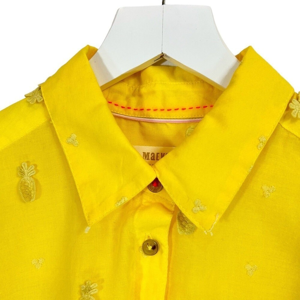 Maeve By Anthropologie Blouse Women 4 Yellow Pineapple Embroidered Cotton Voile - Picture 4 of 10